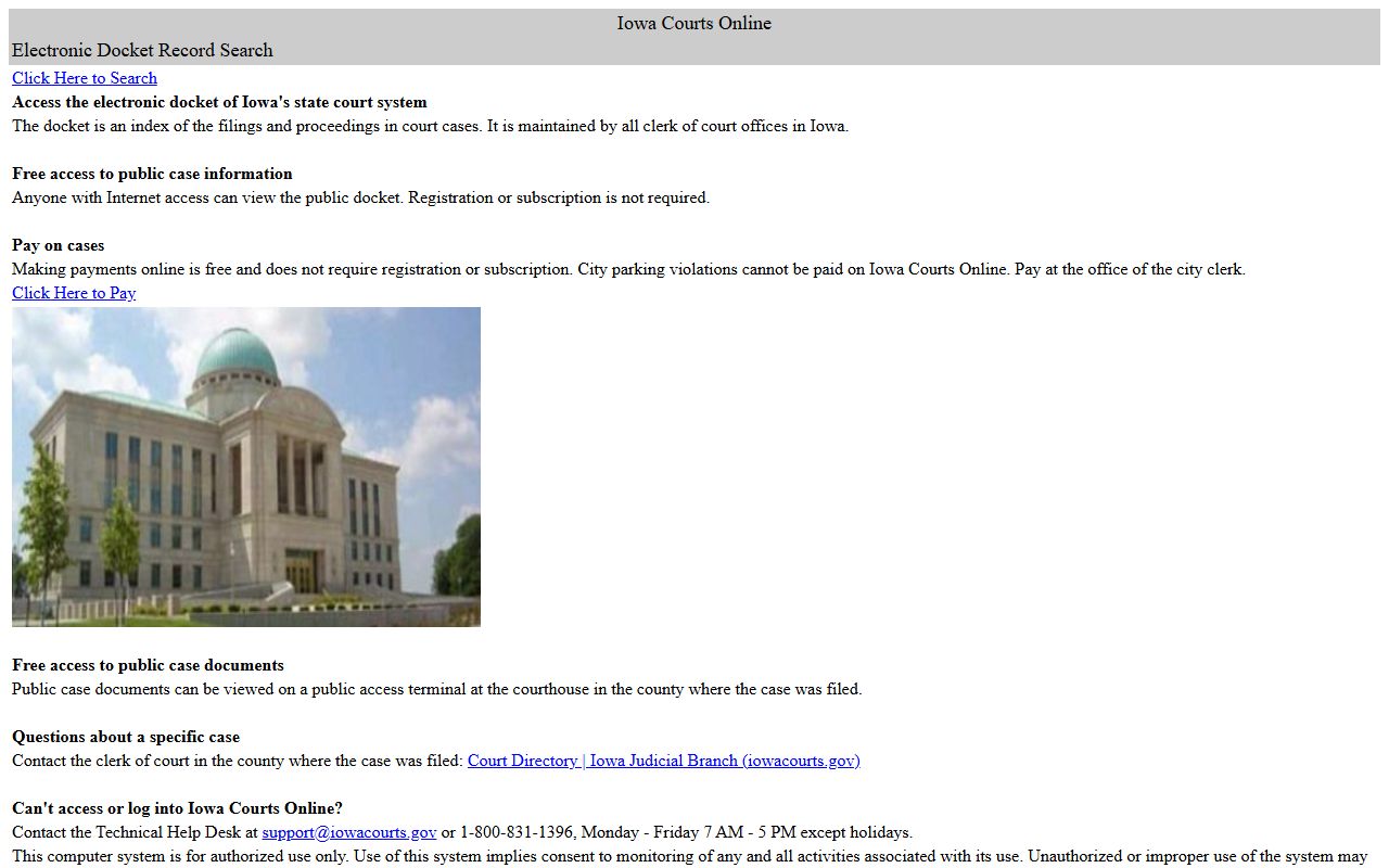 Iowa Courts Online search for Palo Alto County court records after jail arrest