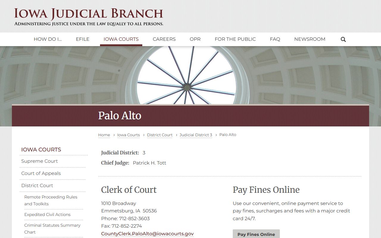 Palo Alto County court records after jail arrest and booking photo request context